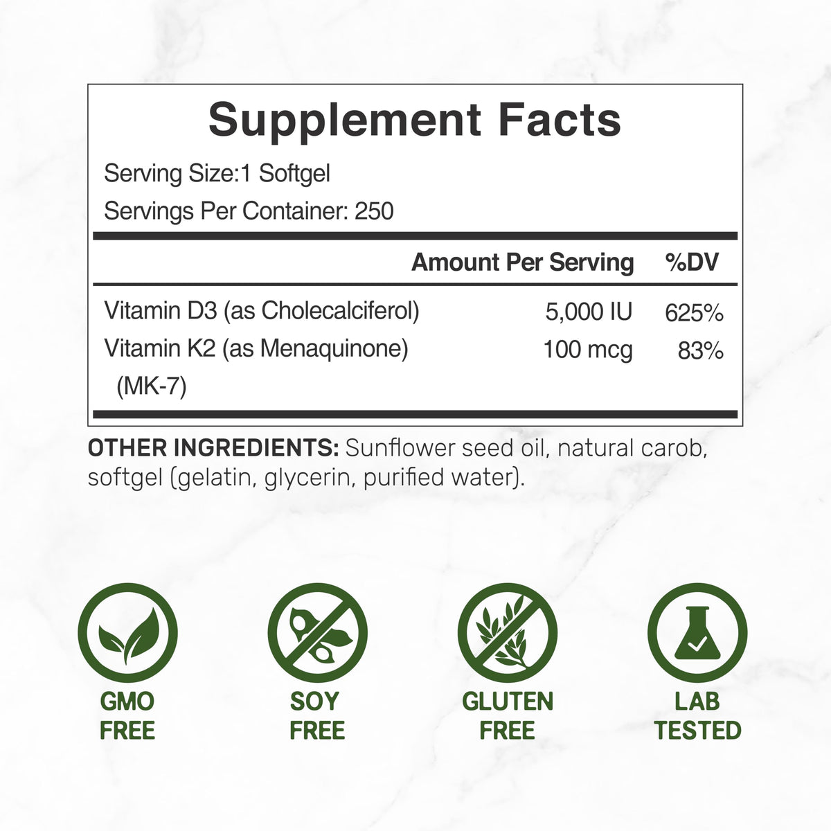 Gélules de Vitamine D3 5 000 IU et K2 MK7 de DEAL SUPPLEMENT