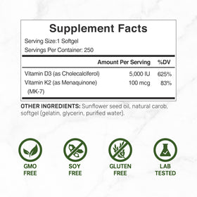 Gélules de Vitamine D3 5 000 IU et K2 MK7 de DEAL SUPPLEMENT