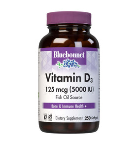 Gélules de Vitamine D3 5000 IU BlueBonnet, vue de face