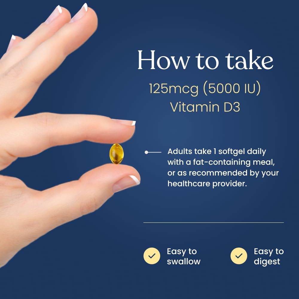 Gélules de vitamine D3 5000 IU de Better Way Health, étiquette détaillée