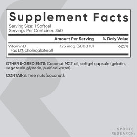 Gélules de Vitamine D3 avec huile de coco de Sports Research