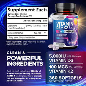 Gélules de Vitamine D3 K2 sur fond blanc