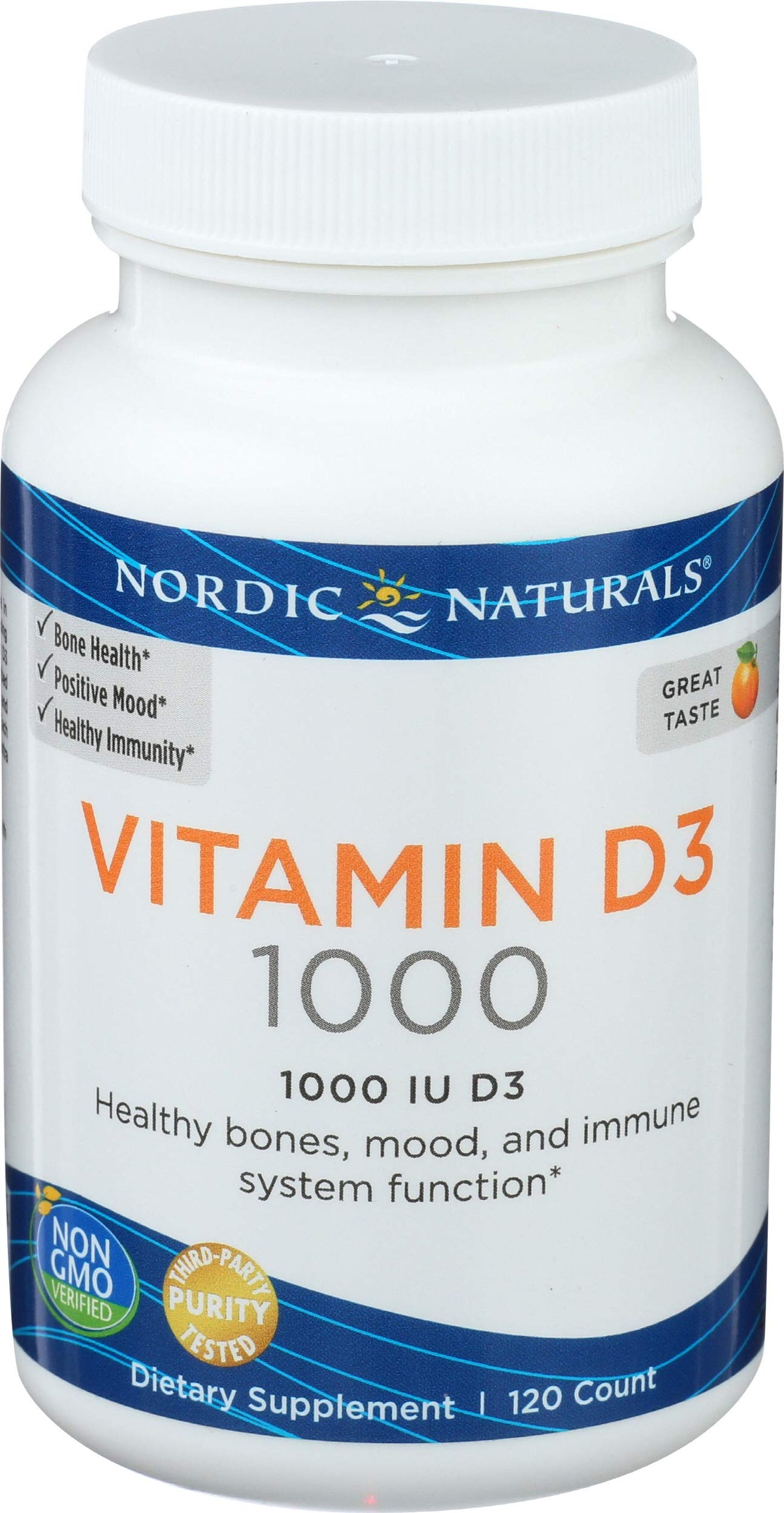 Gélules de Vitamine D3 Nordic Naturals sur une table en bois