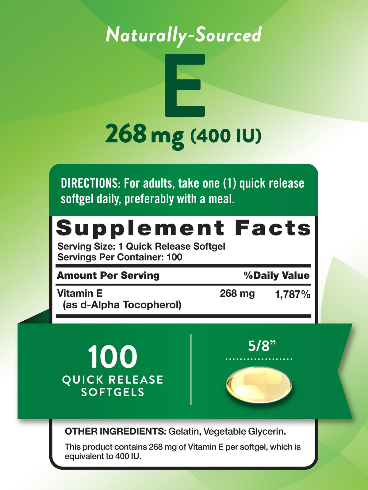 Gélules de Vitamine E Nature's Truth 400 IU avec étiquette