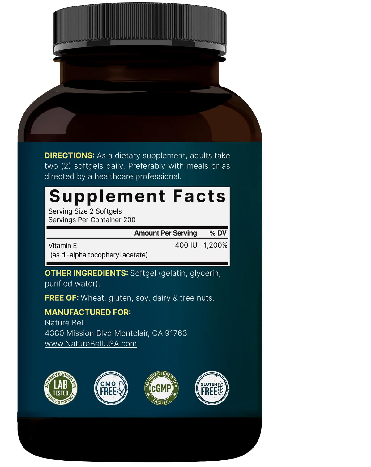 Gélules de vitamine E NatureBell avec un décor naturel