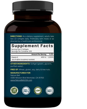 Gélules de vitamine E NatureBell avec un décor naturel
