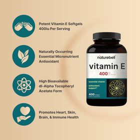 Gélules de vitamine E NatureBell sur une surface blanche