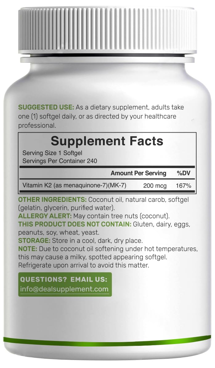 Gélules de vitamine K2 MK-7 avec étiquette visible