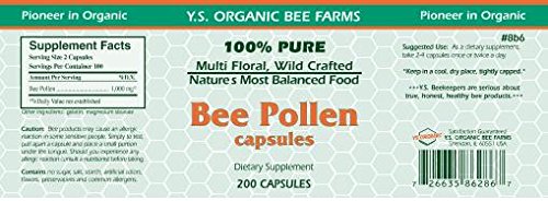 Gélules de YS Organic Pollen d'abeille près d'un fond naturel