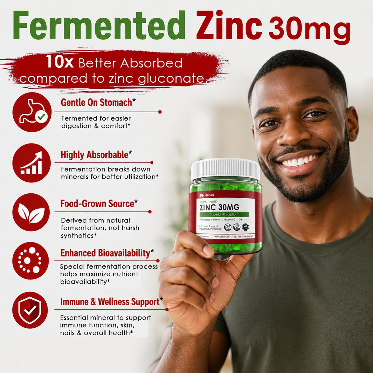 Gélules de Zinc Fermenté LILICARE montrant la taille des gélules