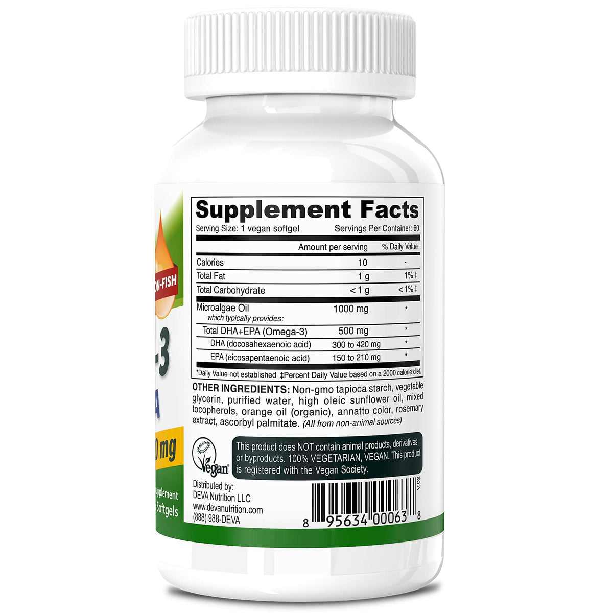 Gélules DEVA Omega-3 DHA-EPA sur fond blanc