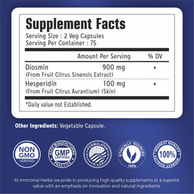 Gélules Diosmin Hesperidin 1000mg Immortal Herbs sur fond blanc
