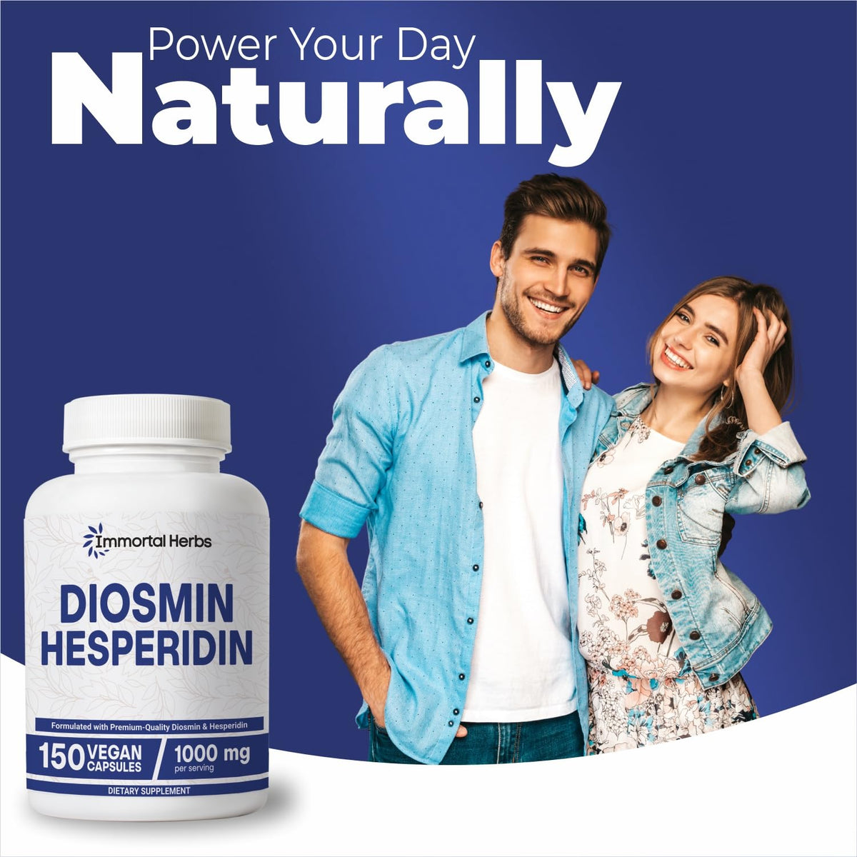 Gélules Diosmin Hesperidin 1000mg Immortal Herbs sur une table en bois