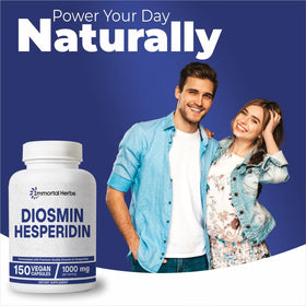 Gélules Diosmin Hesperidin 1000mg Immortal Herbs sur une table en bois