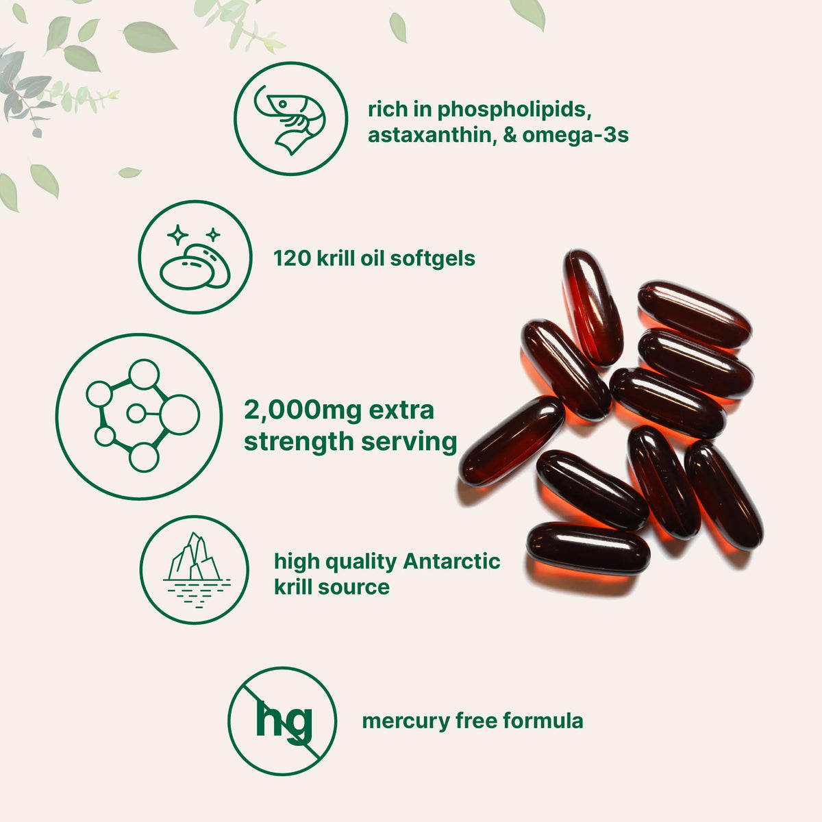 Gélules douces d'huile de krill Micro Ingredients sur un fond blanc