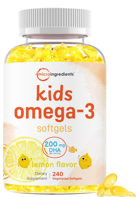 Gélules douces Omega-3 végétalien Micro Ingredients pour enfants, boîte de 240 gélules