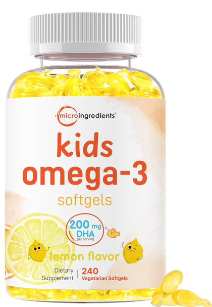 Gélules douces Omega-3 végétalien Micro Ingredients pour enfants, boîte de 240 gélules