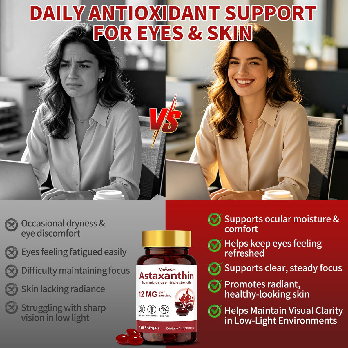 Gélules douces Rshoiw Astaxanthin sur une surface blanche