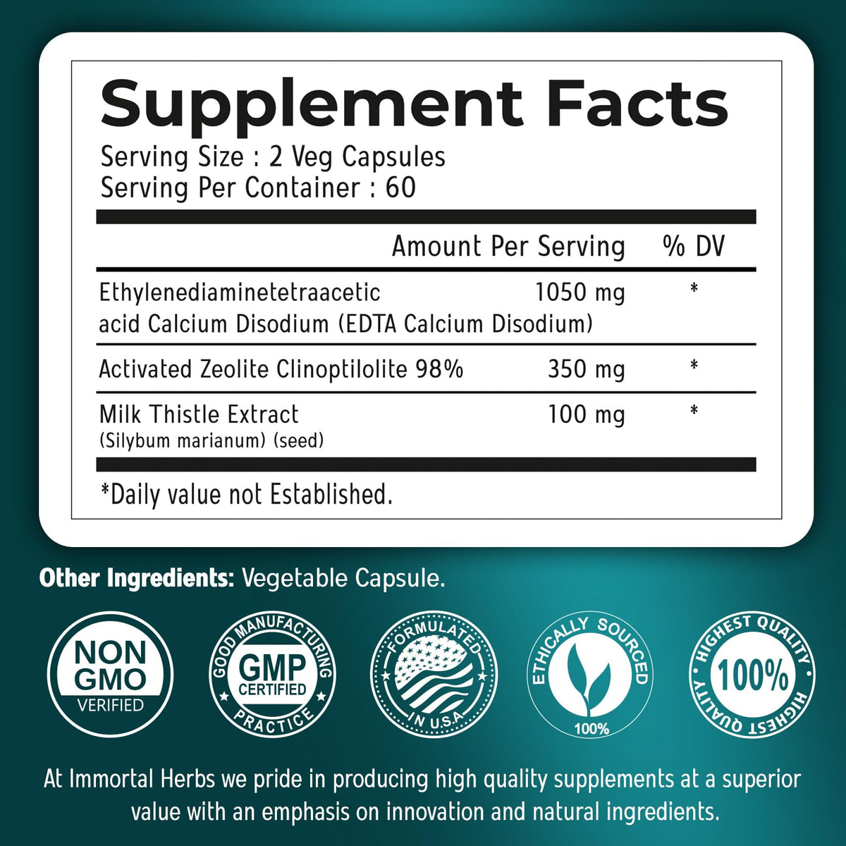 Gélules EDTA 1500mg Immortal Herbs dose de 2 gélules