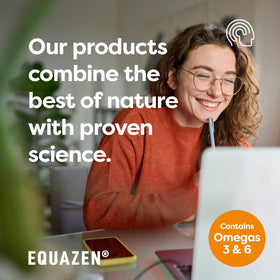 Gélules Equazen Chews avec des fruits frais en arrière-plan