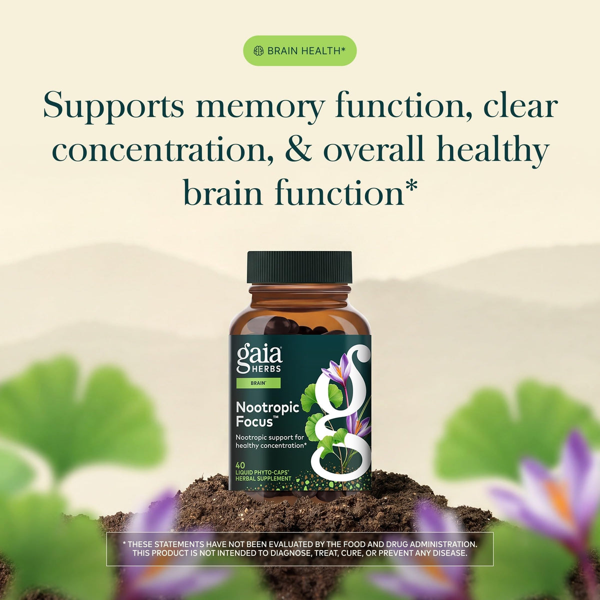 Gélules Gaia Herbs Nootropic Focus avec ingrédients naturels