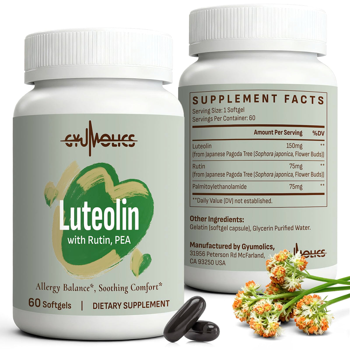 Gélules Gyumolics Luteoline 150mg en boîte vue de face