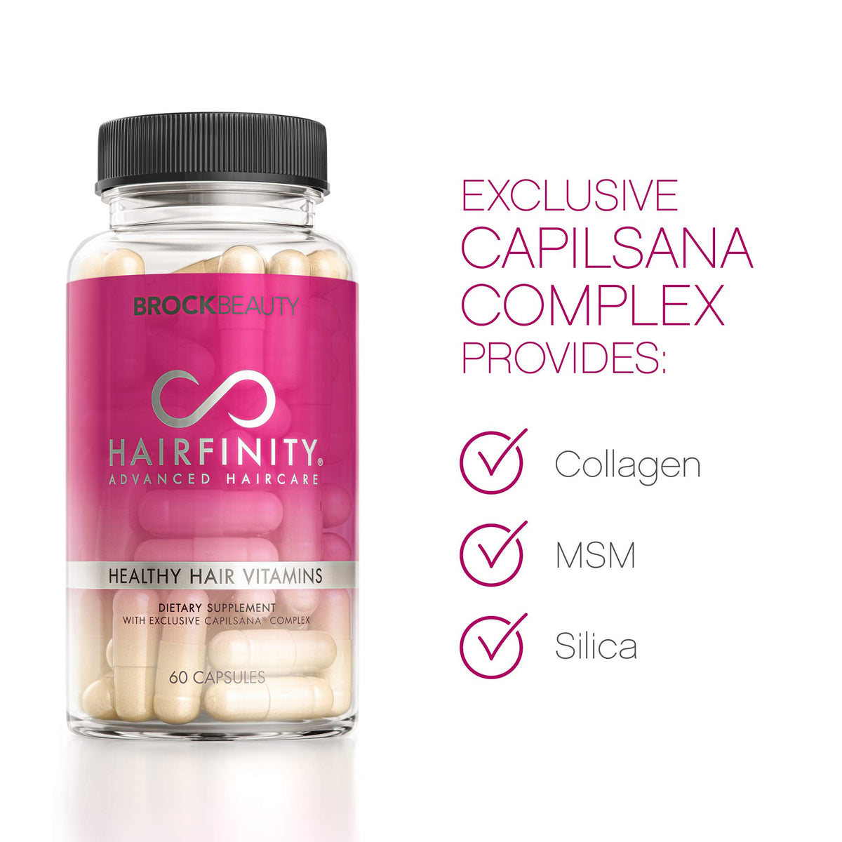 Gélules Hairfinity dans un flacon transparent