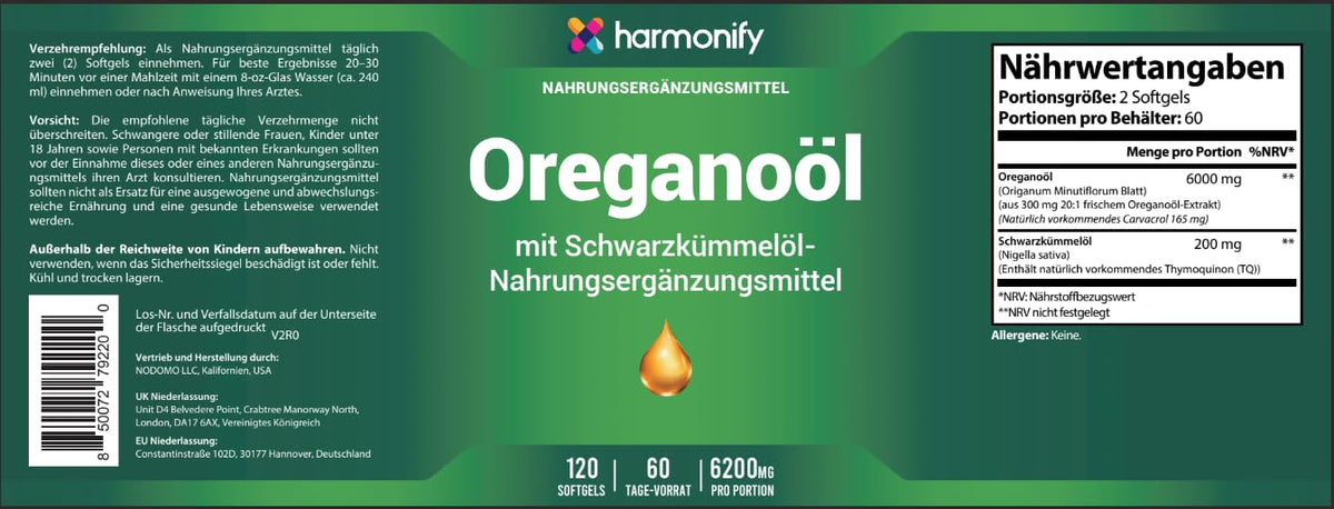 Gélules HARMONIFY Huile d'Origan et Huile de Graines Noires dans une main