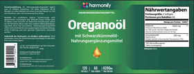 Gélules HARMONIFY Huile d'Origan et Huile de Graines Noires dans une main