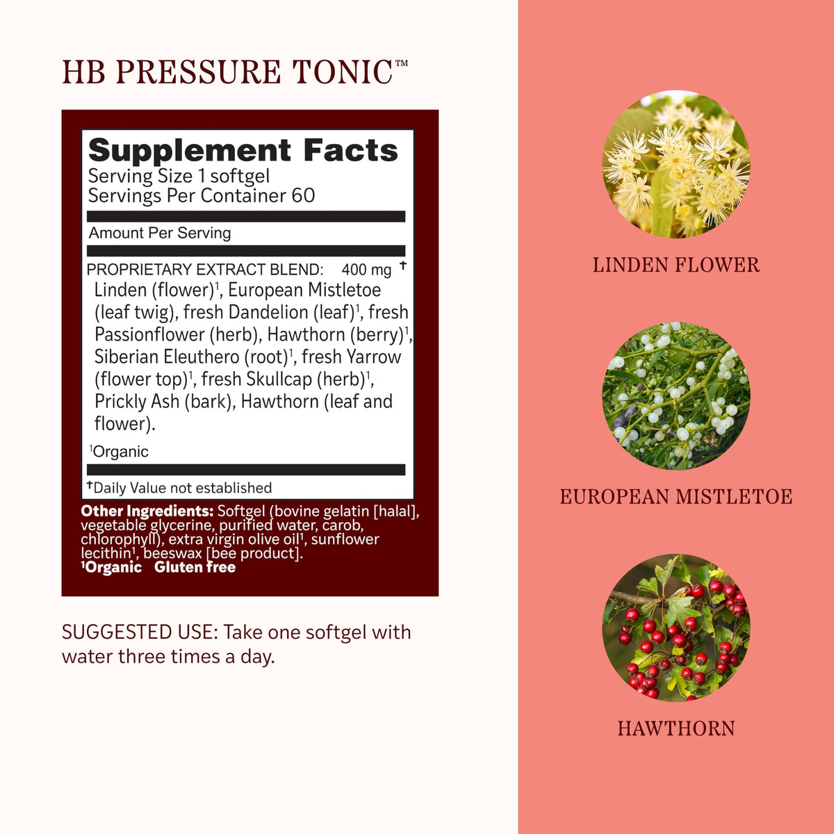 Gélules HB Pressure Tonic de Herbs Etc. sur une table en bois