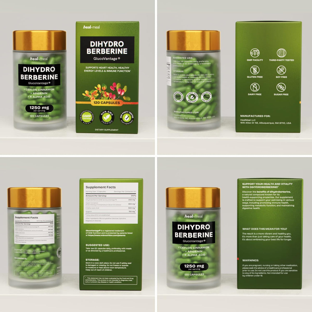 Gélules HealMeal Dihydroberbérine avec un verre d'eau