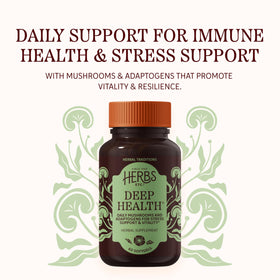 Gélules Herbs Etc. Deep Health sur une surface en bois