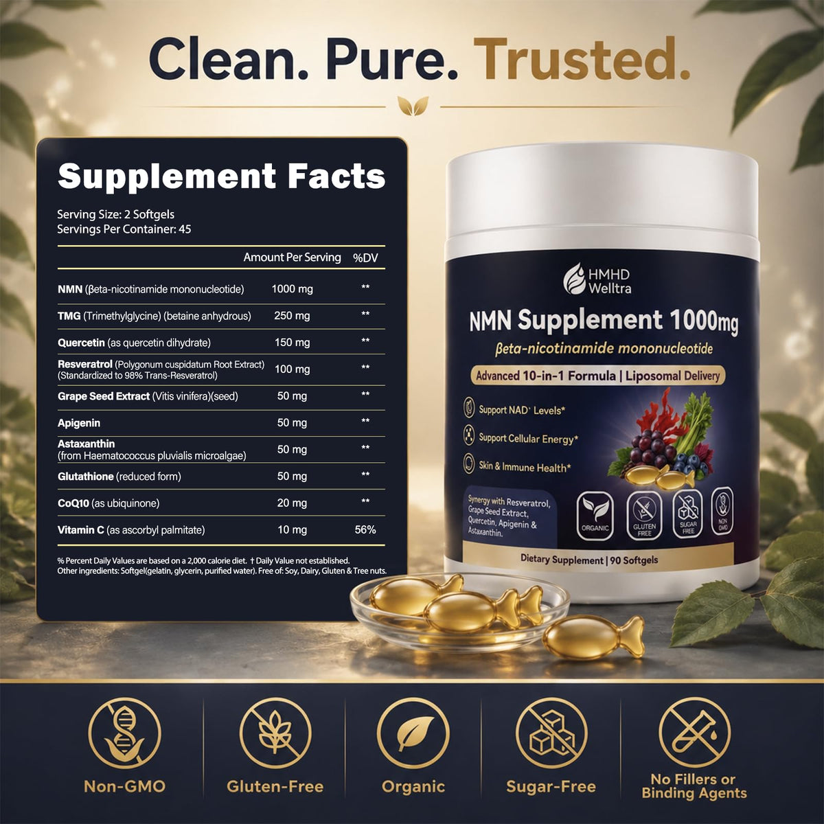 Gélules HMHDWelltra NMN 1000mg dans une main