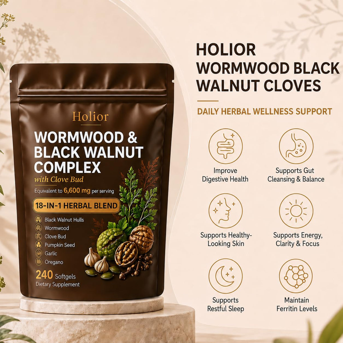 Gélules HOLIOR à l'armoise et clou de girofle, sachet arrière