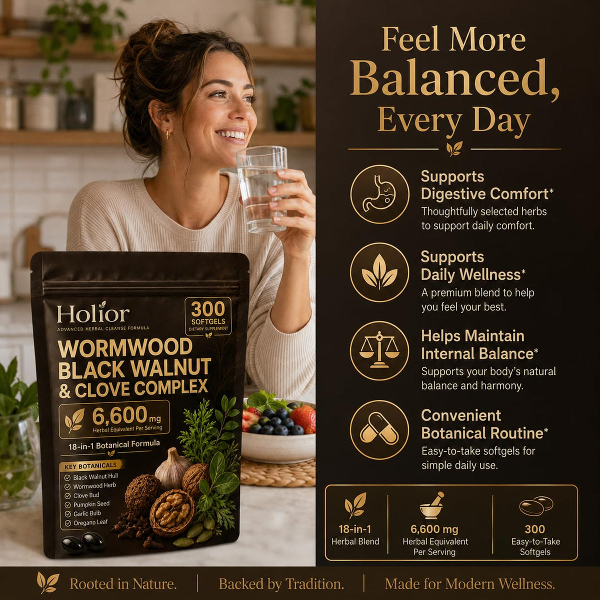 Gélules Holior Health avec un fond naturel