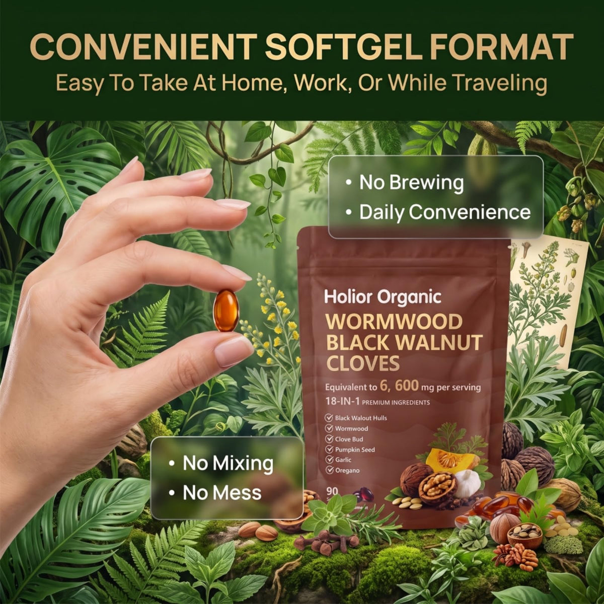 Gélules Holior Organic 18-en-1 en gros plan
