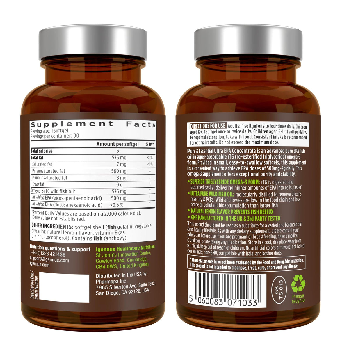 Gélules Igennus Ultra EPA Omega 3 avec un fond naturel