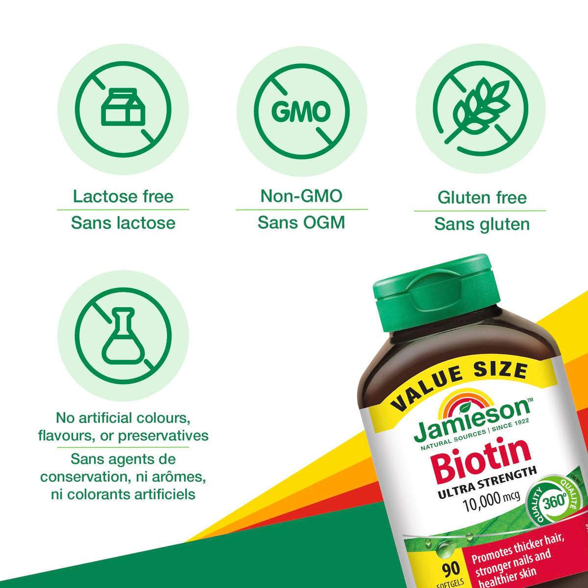 Gélules Jamieson Biotine 10 000 mcg dans une main