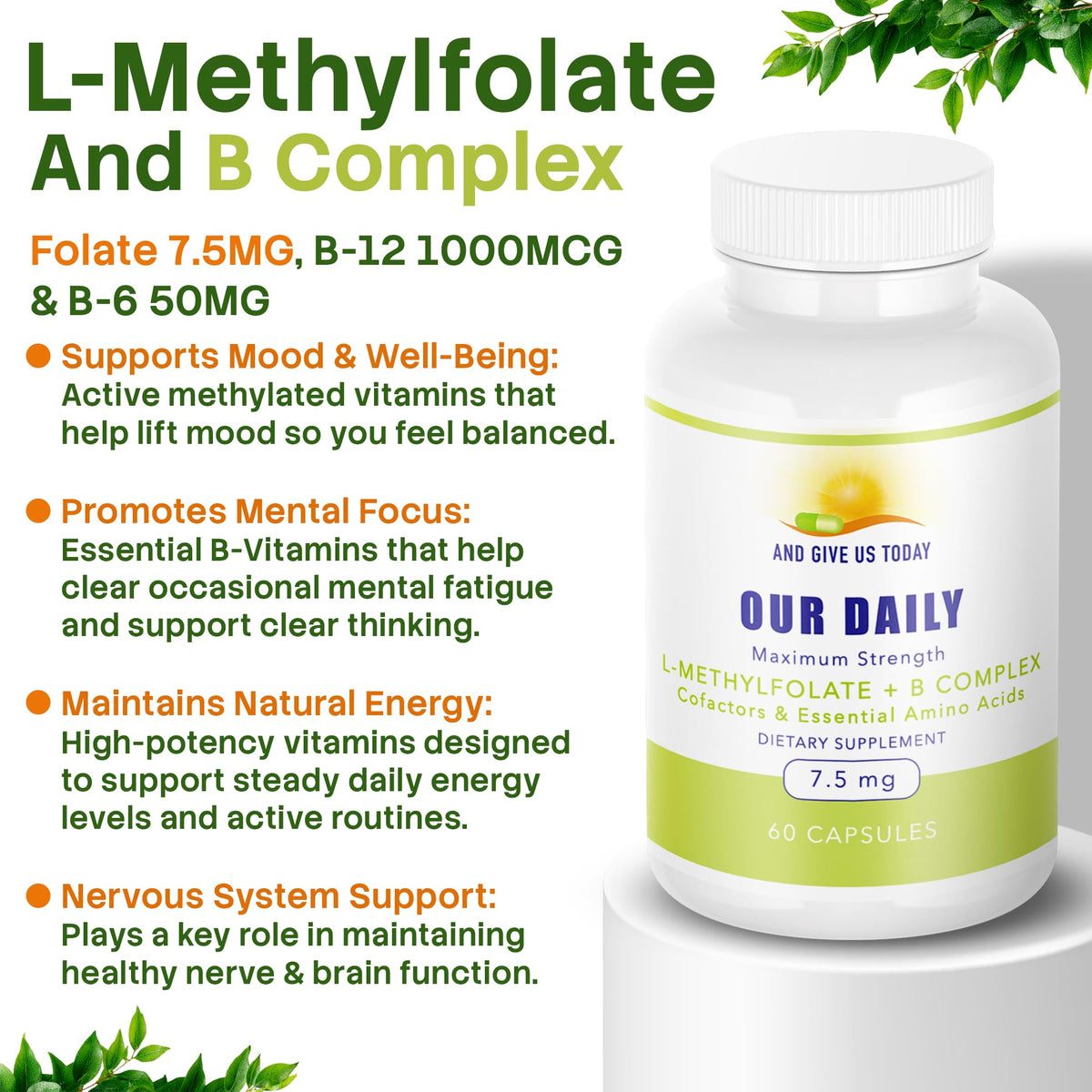 Gélules L-Méthylfolate B Complex sur une cuillère en bois