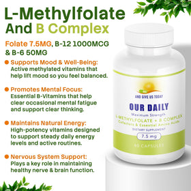 Gélules L-Méthylfolate B Complex sur une cuillère en bois