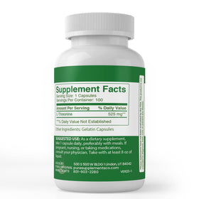 Gélules L-Threonine PURE ORIGINAL INGREDIENTS sur une surface en bois