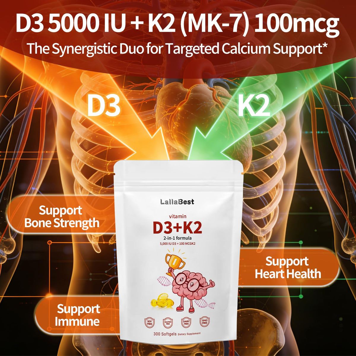 Gélules LallaBest de vitamines D3 et K2 sur une table