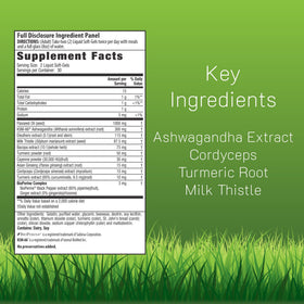 Gélules liquides Ashwagandha Irwin Naturals sur fond blanc