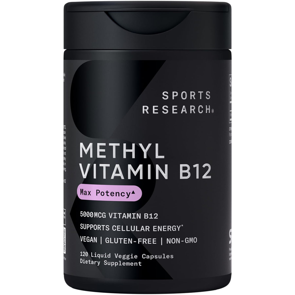 Gélules liquides de Vitamine B12 Methylcobalamine 5000mcg Sports Research vue de face