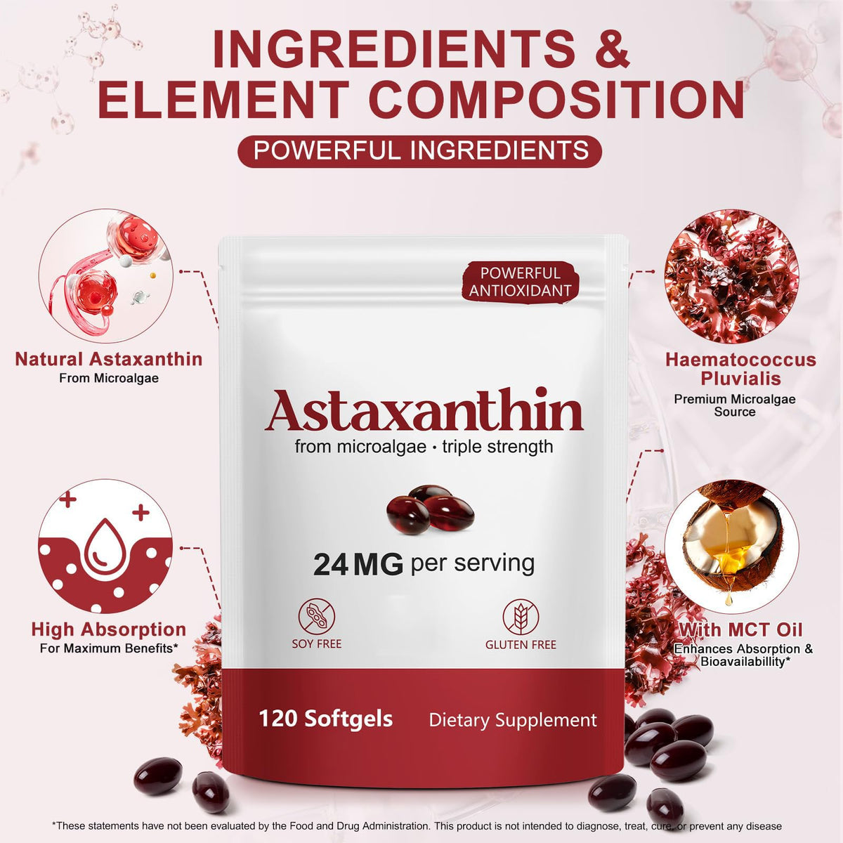 Gélules liquides FANSHI Astaxanthine 24mg sur fond blanc