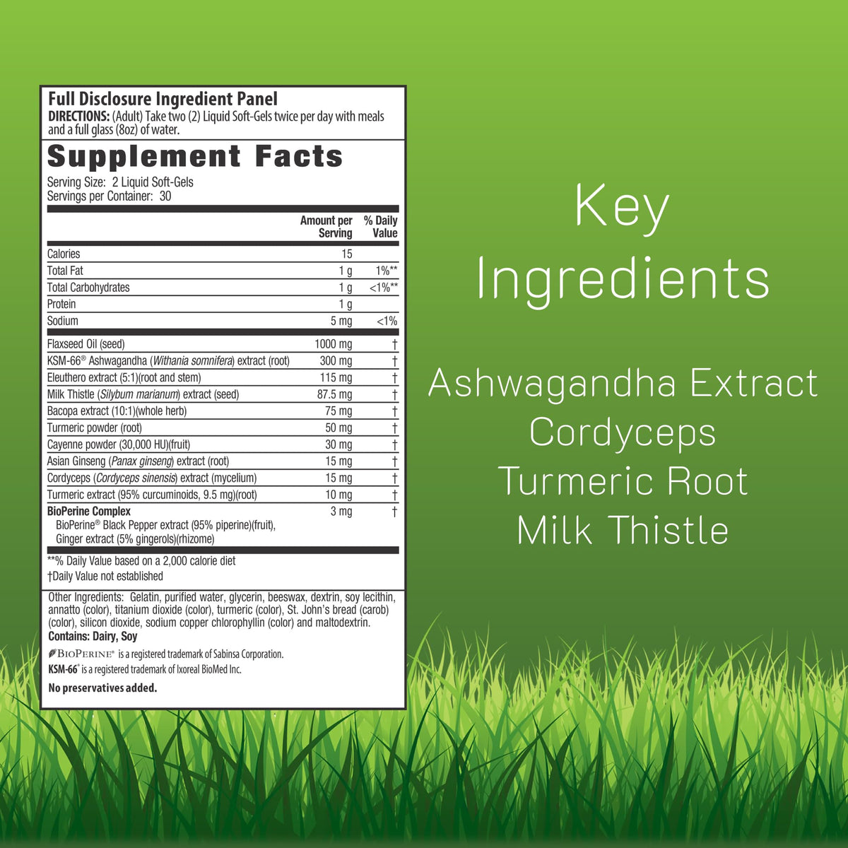 Gélules liquides Irwin Naturals Ashwagandha avec ingrédients naturels