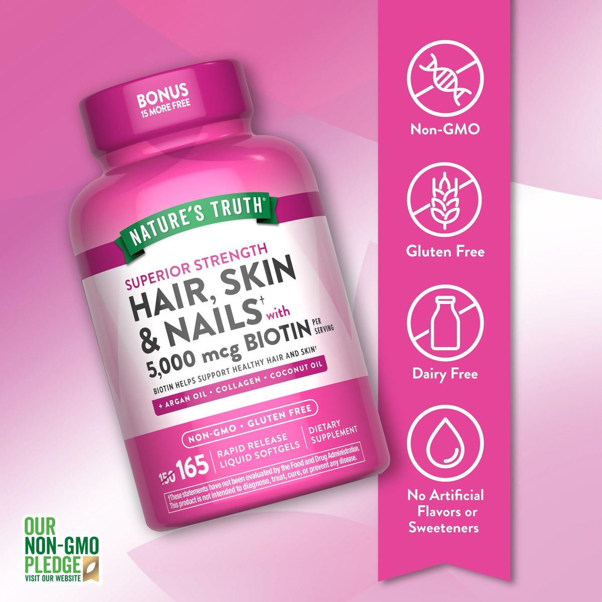 Gélules liquides Nature's Truth pour Cheveux, Peau & Ongles, vue de près