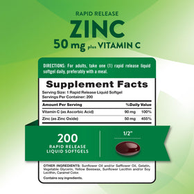 Gélules liquides Nature's Truth Zinc 50mg et Vitamine C