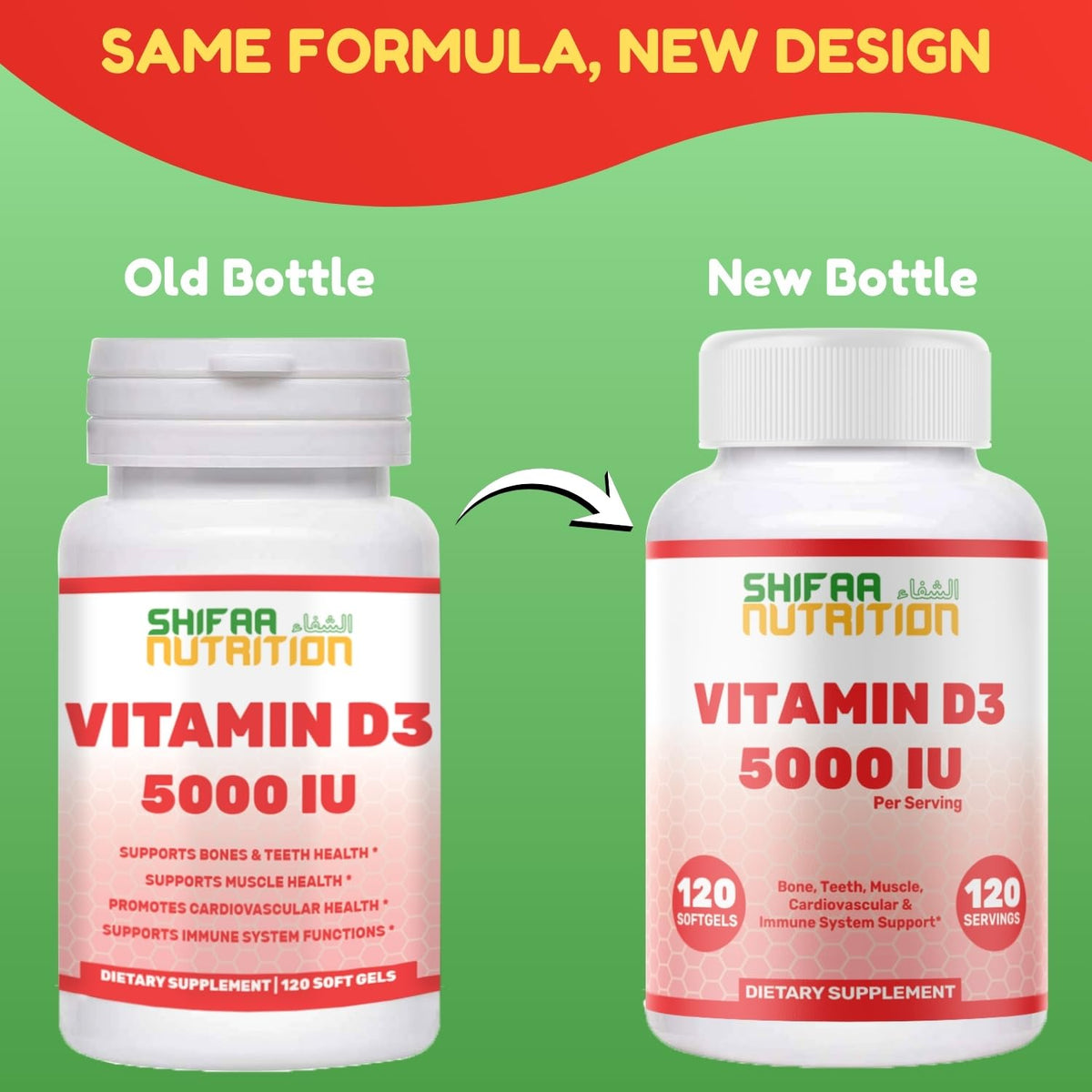 Gélules liquides SHIFAA NUTRITION Vitamine D3 5000 IU sur fond blanc