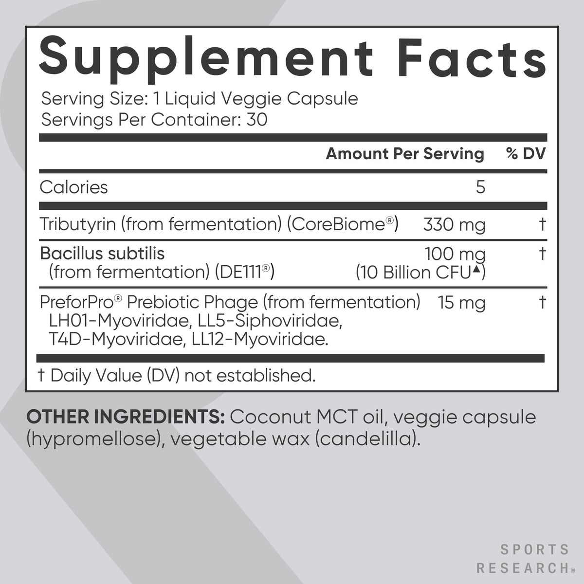 Gélules liquides Sports Research Tribiotic 3-en-1 avec des ingrédients naturels
